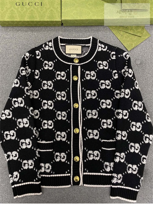 Gucci 구찌 GG 울 부클레 자카드 크루넥 가디건 의류 6번 이미지