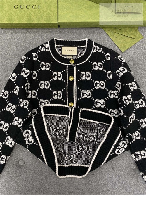 Gucci 구찌 GG 울 부클레 자카드 크루넥 가디건 의류 7번 이미지