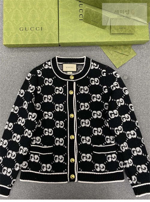 Gucci 구찌 GG 울 부클레 자카드 크루넥 가디건 의류 8번 이미지