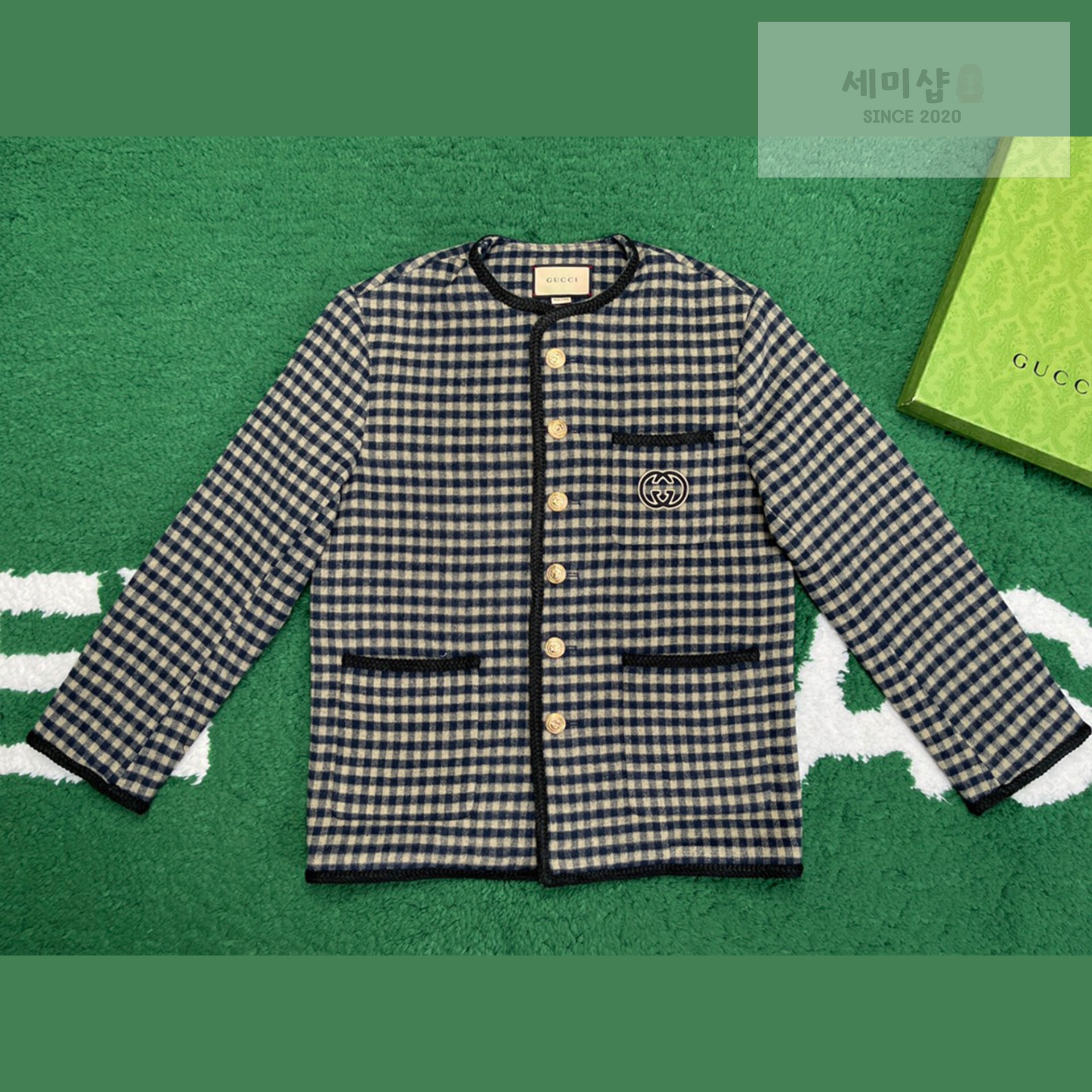 Gucci 24SS구찌 인터로킹 G 울 깅엄 체크 재킷 블랙 의류 1번 이미지
