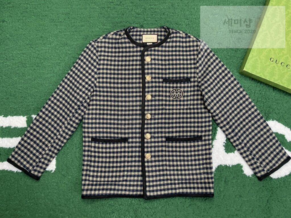 Gucci 24SS구찌 인터로킹 G 울 깅엄 체크 재킷 블랙 의류 2번 이미지