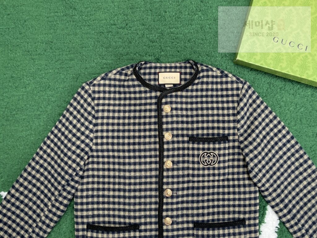 Gucci 24SS구찌 인터로킹 G 울 깅엄 체크 재킷 블랙 의류 15번 이미지