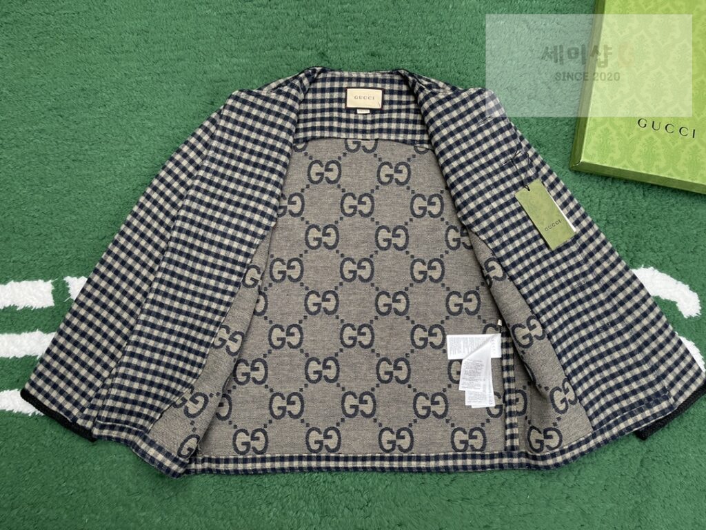 Gucci 24SS구찌 인터로킹 G 울 깅엄 체크 재킷 블랙 의류 14번 이미지