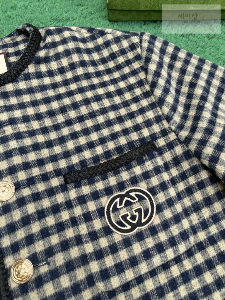 Gucci 24SS구찌 인터로킹 G 울 깅엄 체크 재킷 블랙 의류 7번 이미지
