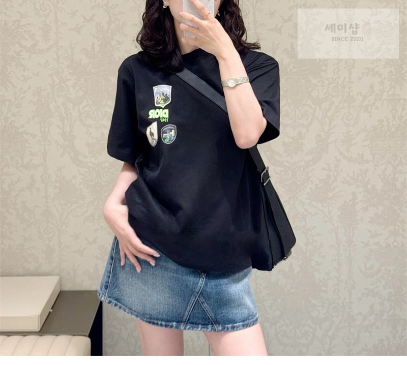디올 디올 마운틴 1947 자수 패치 코튼 저지 티셔츠 블랙 의류 9번 이미지