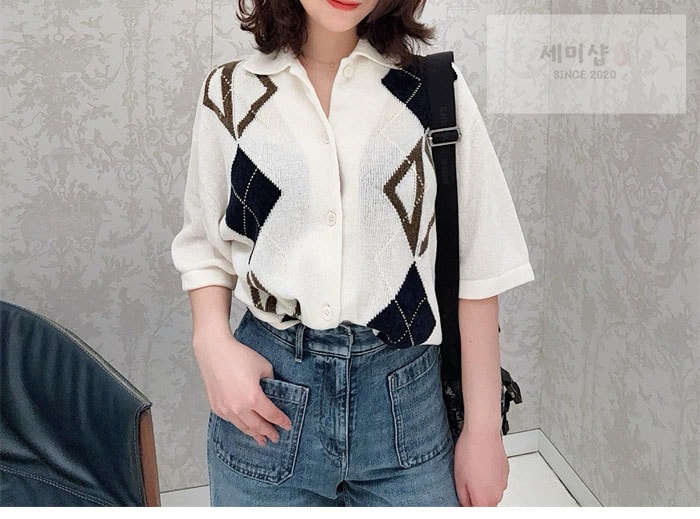 D I O R 디올 CD 다이아몬드 블렌드 인타샤 아가일 셔츠 의류 4번 이미지
