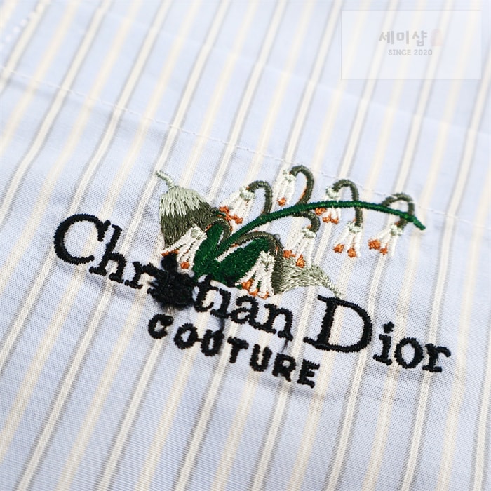 D I O R 디올 Couture 꾸뛰르 은방울꽃 자수 스트라이프 반팔 셔츠 의류 8번 이미지