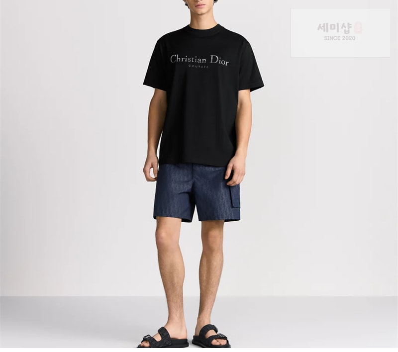 D I O R 디올 Couture 디스트레스드 이펙트 코튼 반팔 티셔츠 블랙 의류 2번 이미지