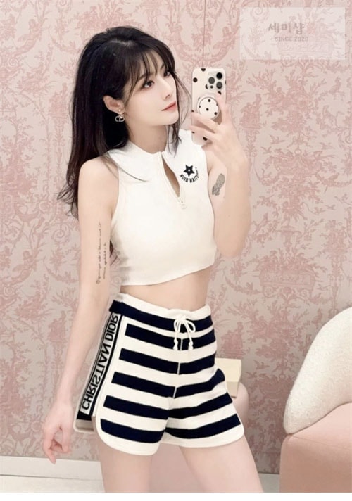 D I O R 디올 Dioriviera 반바지 화이트 네이비 블루 의류 3번 이미지