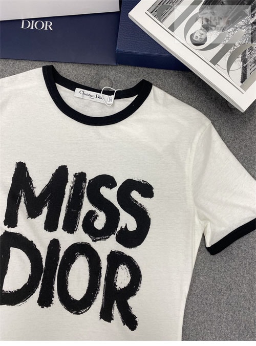 D I O R 디올 Miss Dior 코튼 린넨 반팔 티셔츠 의류 6번 이미지