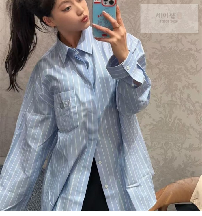 D I O R 디올 x 힐튼 넬 오버사이즈 스트라이프 셔츠 의류 3번 이미지