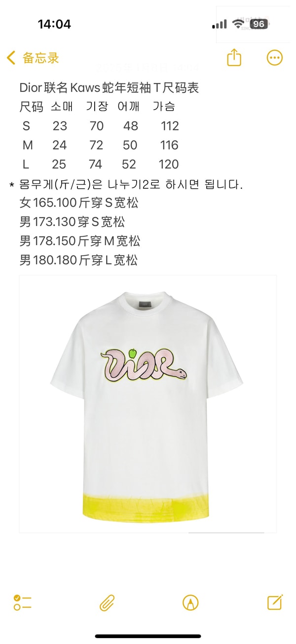 D I O R 디올 x KAWS 하우스 시그니처 스네이크 콘트라스트 티셔츠 의류 10번 이미지