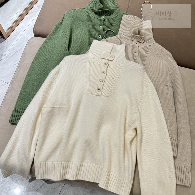 Loro Piana 로로피아나 버튼 터틀넥 카라 캐시미어 니트 스웨터 화이트 의류 2번 이미지