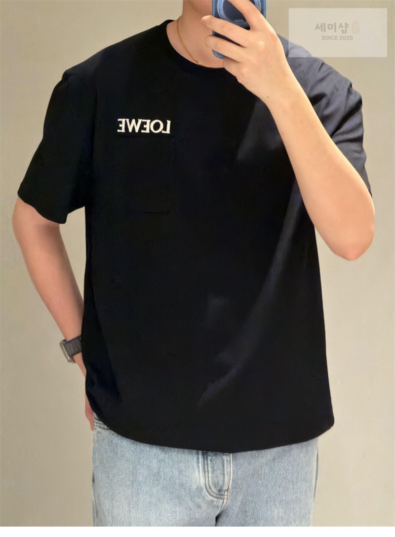 로에베 로에베 로고 자수 포켓 크루넥 반팔 티셔츠 블랙 의류 2번 이미지