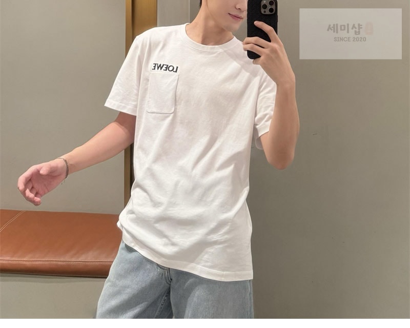 로에베 로에베 로고 자수 포켓 크루넥 반팔 티셔츠 블랙 의류 14번 이미지