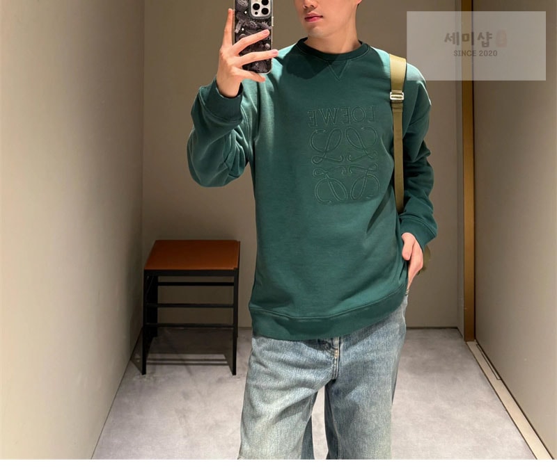 Loewe 로에베 아나그램 레귤러 코튼 스웨트셔츠 맨투맨 그린 의류 4번 이미지