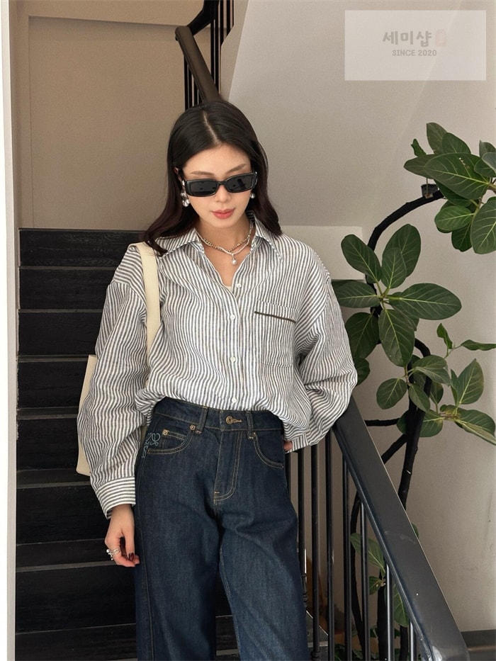 Loewe 로에베 아나그램 베럴 레그 워시드 와이드 데님 진 의류 15번 이미지