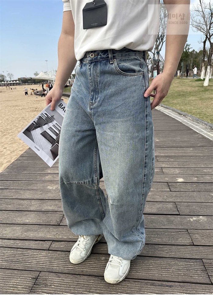 Loewe 로에베 아나그램 베럴 레그 워시드 와이드 데님 진 의류 6번 이미지