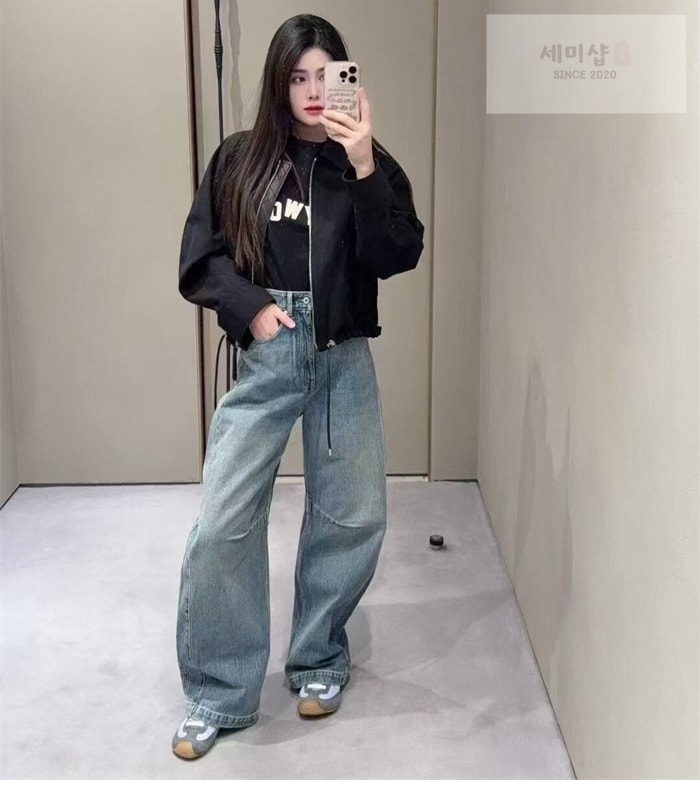 Loewe 로에베 아나그램 베럴 레그 워시드 와이드 데님 진 의류 2번 이미지
