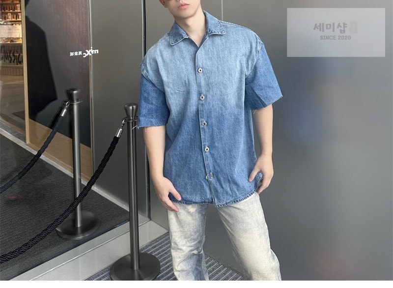 로에베 로에베 아나그램 워시드 데님 숏슬리브 셔츠 의류 6번 이미지