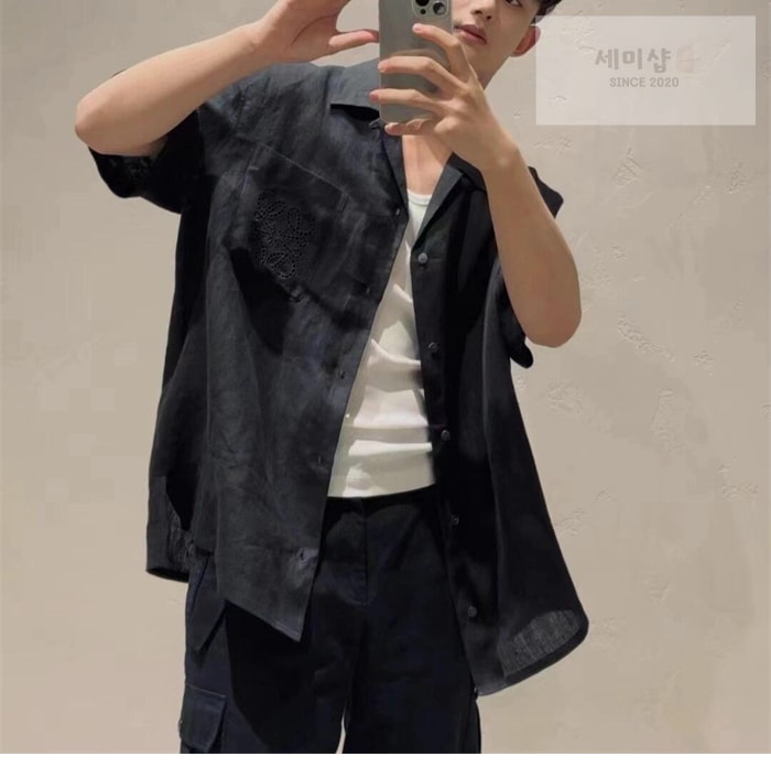 Loewe 로에베 포켓 아나그램 비스코스 리넨 반팔 셔츠 의류 13번 이미지