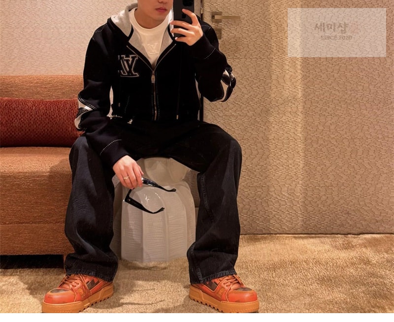 루이비통 루이비통 그래픽 인따르시아 지퍼 코튼 후디 블랙 의류 10번 이미지