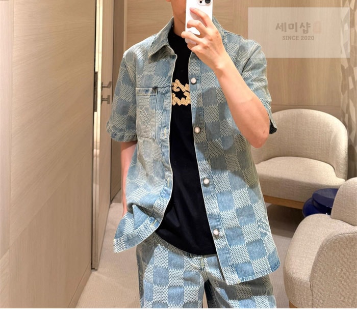Louis Vuitton 루이비통 다미에 3D 라이트 데님 숏 슬리브드 셔츠 의류 12번 이미지