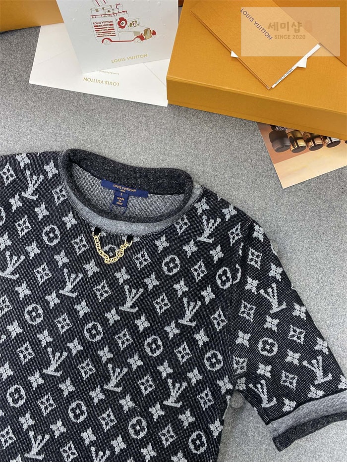 Louis Vuitton 루이비통 모노그램 로고플레이 자카드 코튼 울 반팔 니트 레플리카 1번 이미지 - 의류 | 세미샵 레플리카 사이트