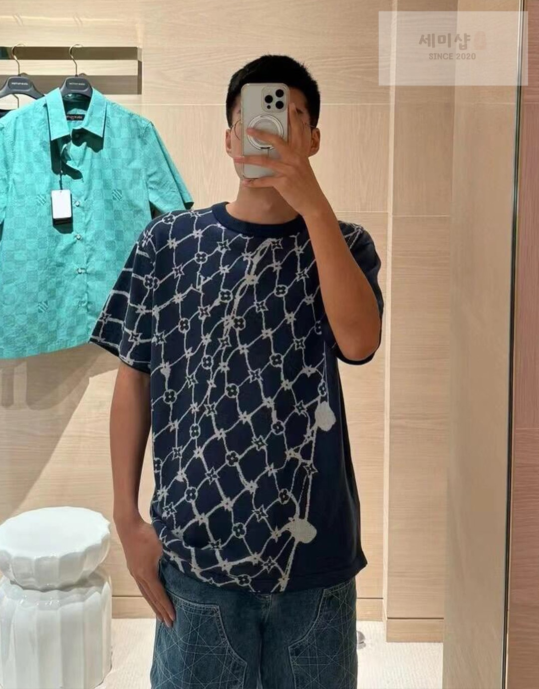 Louis Vuitton 루이비통 모노그램 피시넷 자카드 니트 반팔 티셔츠 의류 4번 이미지