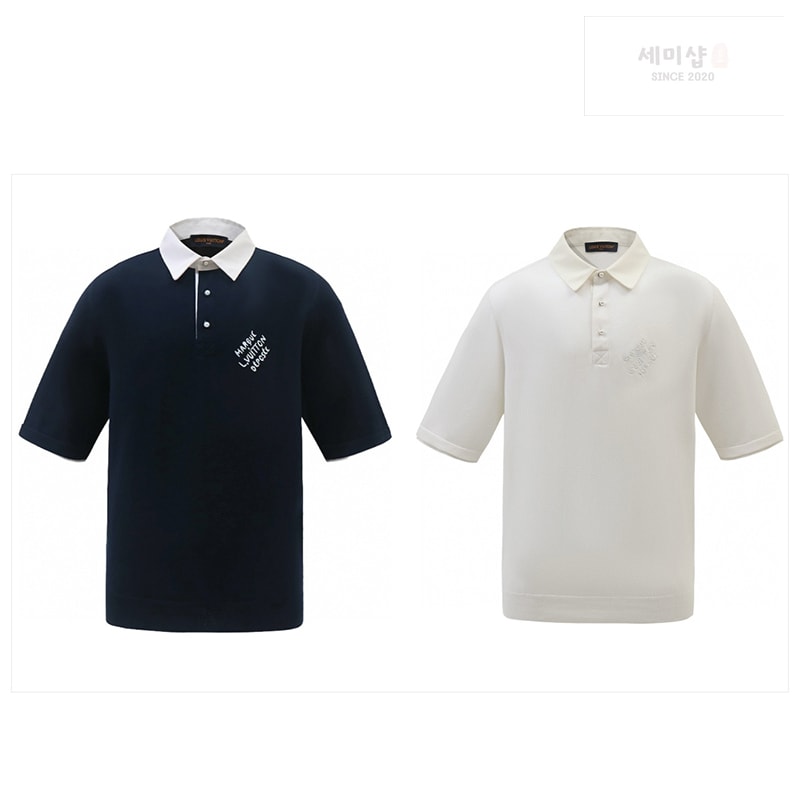 Louis Vuitton 루이비통 엠브로이더드 쇼트 슬리브드 코튼 블렌드 폴로 셔츠 네이비 의류 26번 이미지