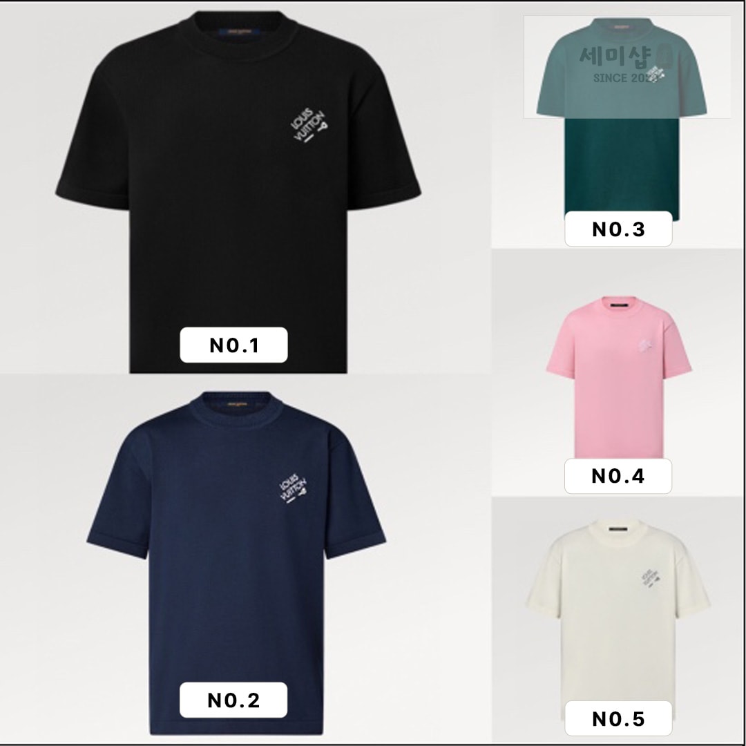 Louis Vuitton 루이비통 엠브로이더드 시그니터 쇼트 슬리브 코튼 크루넥 니트 반팔 티셔츠 “5COLOR” NO.1 의류 5번 이미지