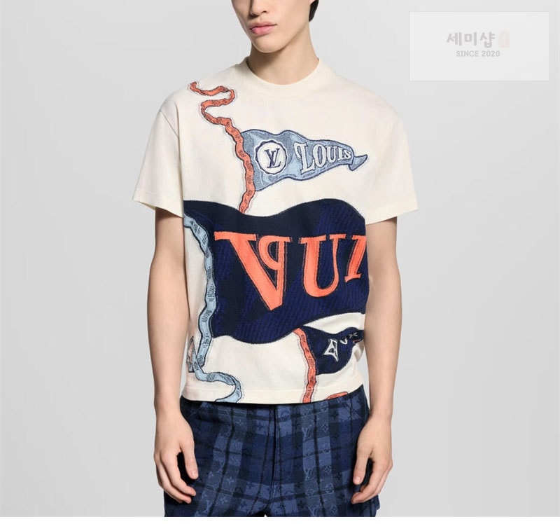루이비통 루이비통 LV 클럽 플래그 모티프 인따르시아 그래픽 티셔츠 의류 8번 이미지