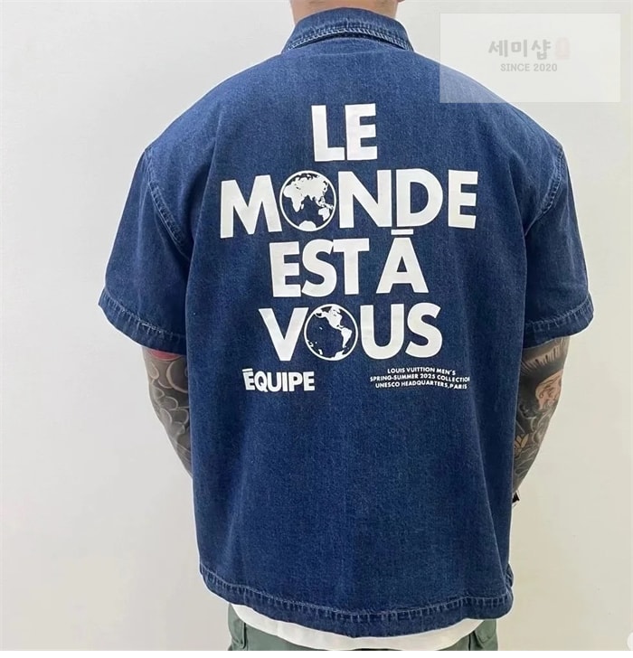 Louis Vuitton 루이비통 VVN 라벨 데님 블렌드 쇼트 슬리브드 셔츠 의류 2번 이미지