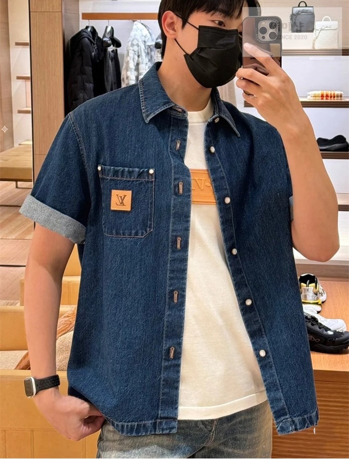 Louis Vuitton 루이비통 VVN 라벨 데님 블렌드 쇼트 슬리브드 셔츠 의류 12번 이미지