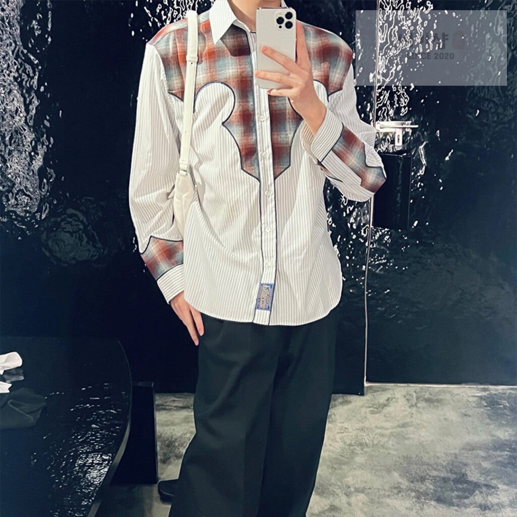 Maison Margiela 마르지엘라 23FW 그레이 & 브라운 코튼 체크 스트라이프 셔츠 레플리카 2번 이미지 - 의류 | 세미샵 레플리카 사이트