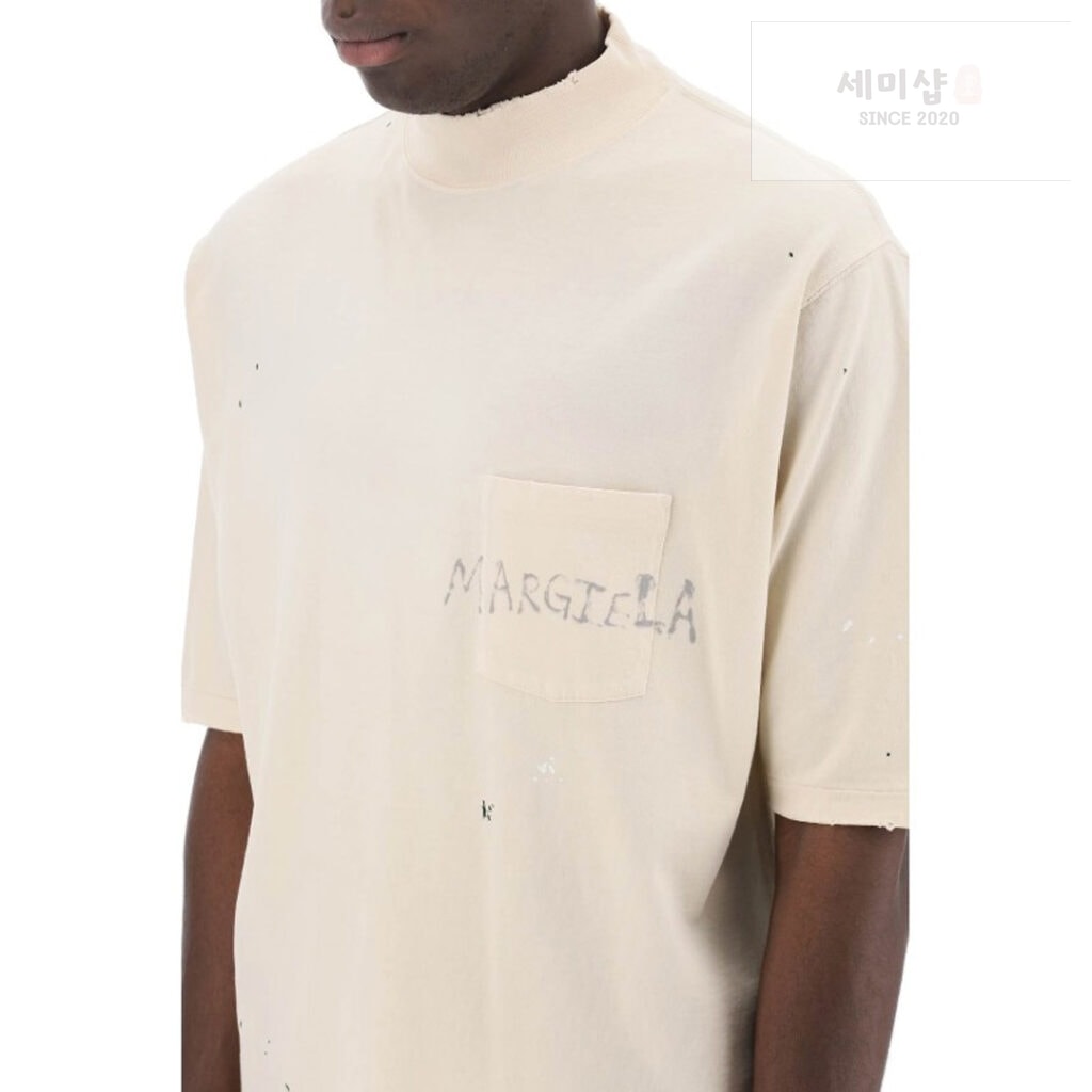 Maison Margiela 마르지엘라 24SS 페인팅 로고 반팔 티셔츠 베이지 의류 4번 이미지