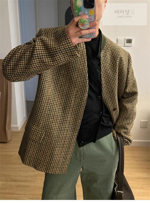 Maison Margiela 메종마르지엘라 체크 울 브이넥 히든 자켓 의류 11번 이미지