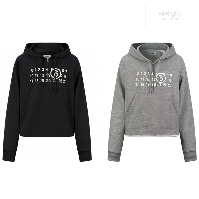 Maison Margiela 메종마르지엘라 MM6 넘버드 로고 프린트 반집업 후디 의류 1번 이미지