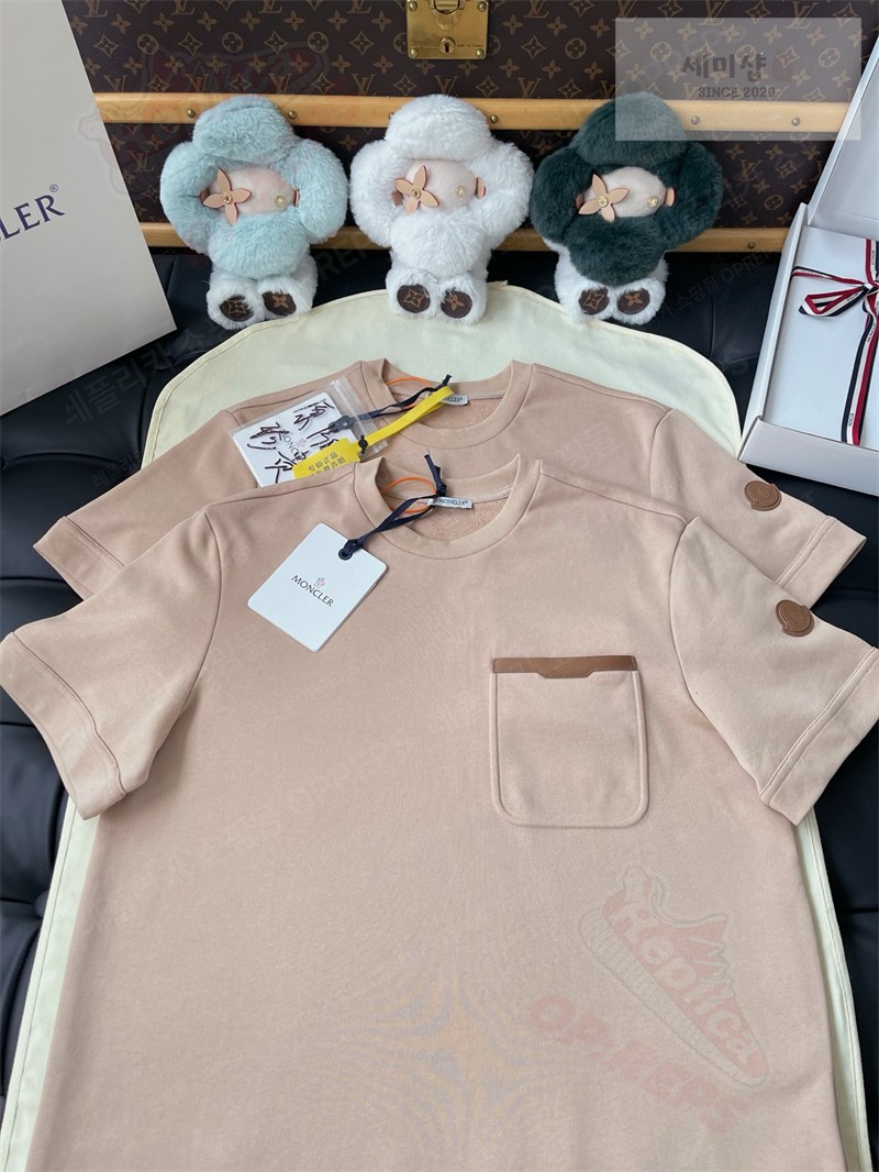 Moncler 몽클레어 레더 트리밍 코튼 티셔츠 블랙 의류 6번 이미지