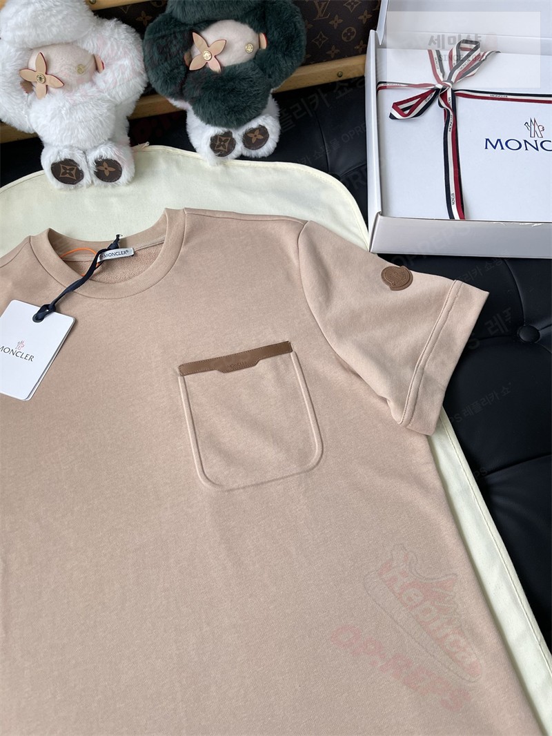 Moncler 몽클레어 레더 트리밍 코튼 티셔츠 블랙 의류 16번 이미지