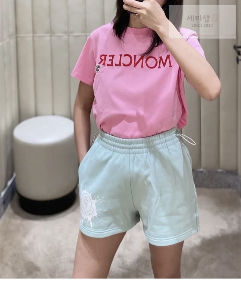 Moncler 몽클레어 레터링 로고 패치 반팔 티셔츠 핑크 의류 3번 이미지