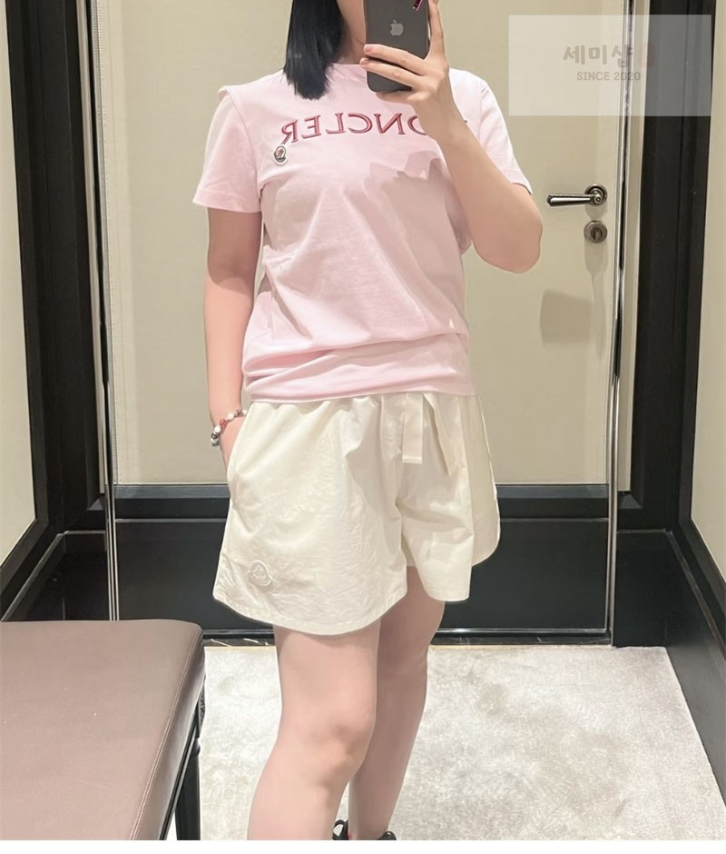 Moncler 몽클레어 레터링 로고 패치 반팔 티셔츠 핑크 의류 4번 이미지