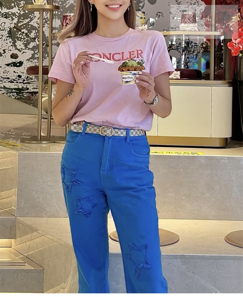 Moncler 몽클레어 레터링 로고 패치 반팔 티셔츠 핑크 의류 5번 이미지