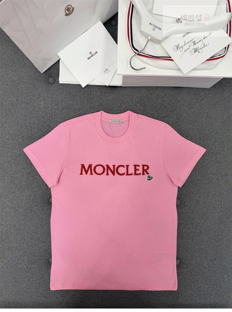 Moncler 몽클레어 레터링 로고 패치 반팔 티셔츠 핑크 의류 6번 이미지