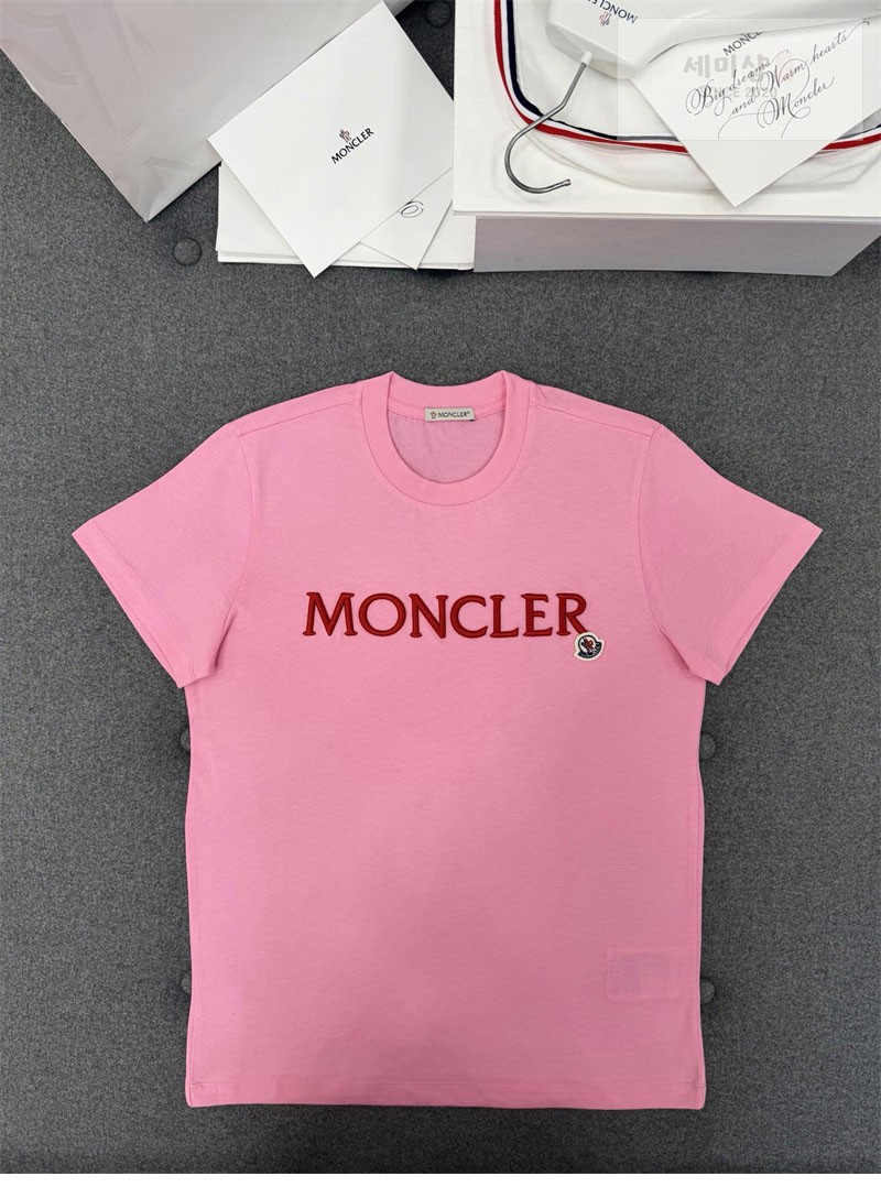 Moncler 몽클레어 레터링 로고 패치 반팔 티셔츠 핑크 의류 7번 이미지