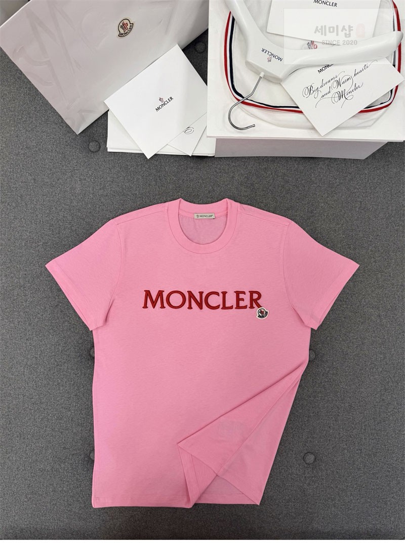 Moncler 몽클레어 레터링 로고 패치 반팔 티셔츠 핑크 의류 8번 이미지