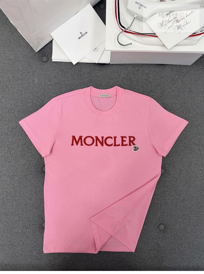 Moncler 몽클레어 레터링 로고 패치 반팔 티셔츠 핑크 의류 9번 이미지