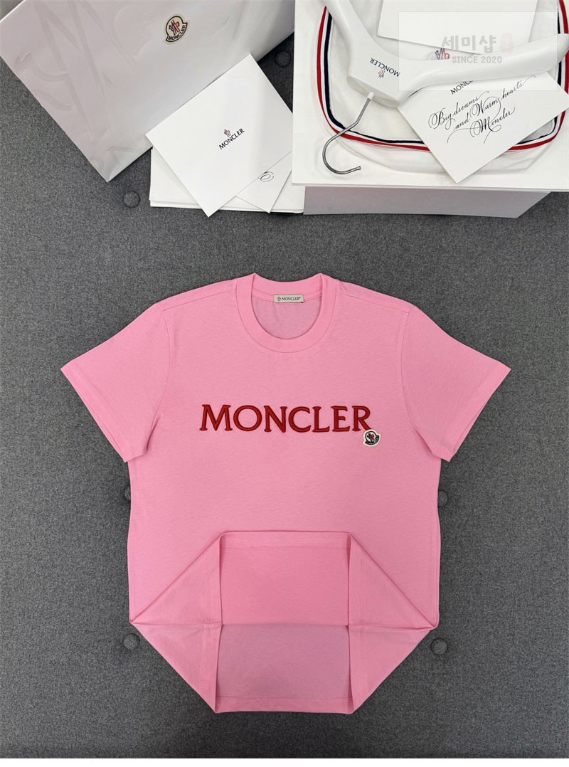 Moncler 몽클레어 레터링 로고 패치 반팔 티셔츠 핑크 의류 10번 이미지