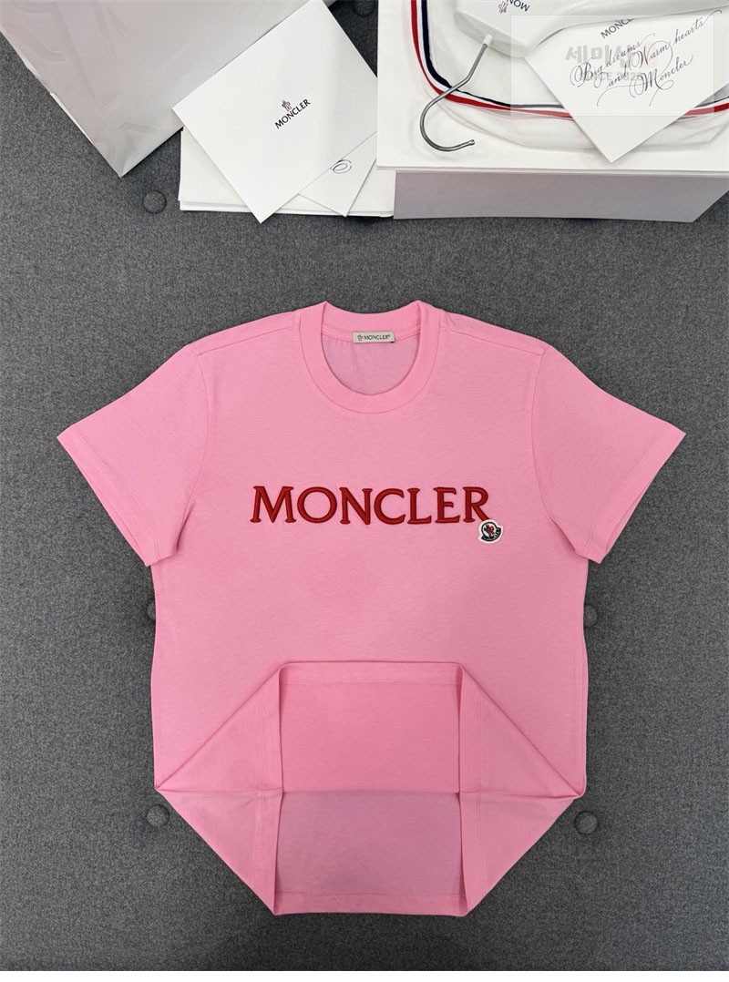 Moncler 몽클레어 레터링 로고 패치 반팔 티셔츠 핑크 의류 11번 이미지