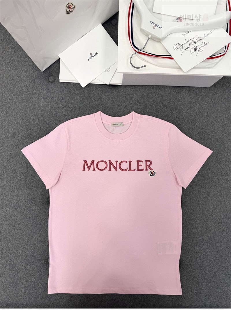 Moncler 몽클레어 레터링 로고 패치 반팔 티셔츠 핑크 의류 27번 이미지